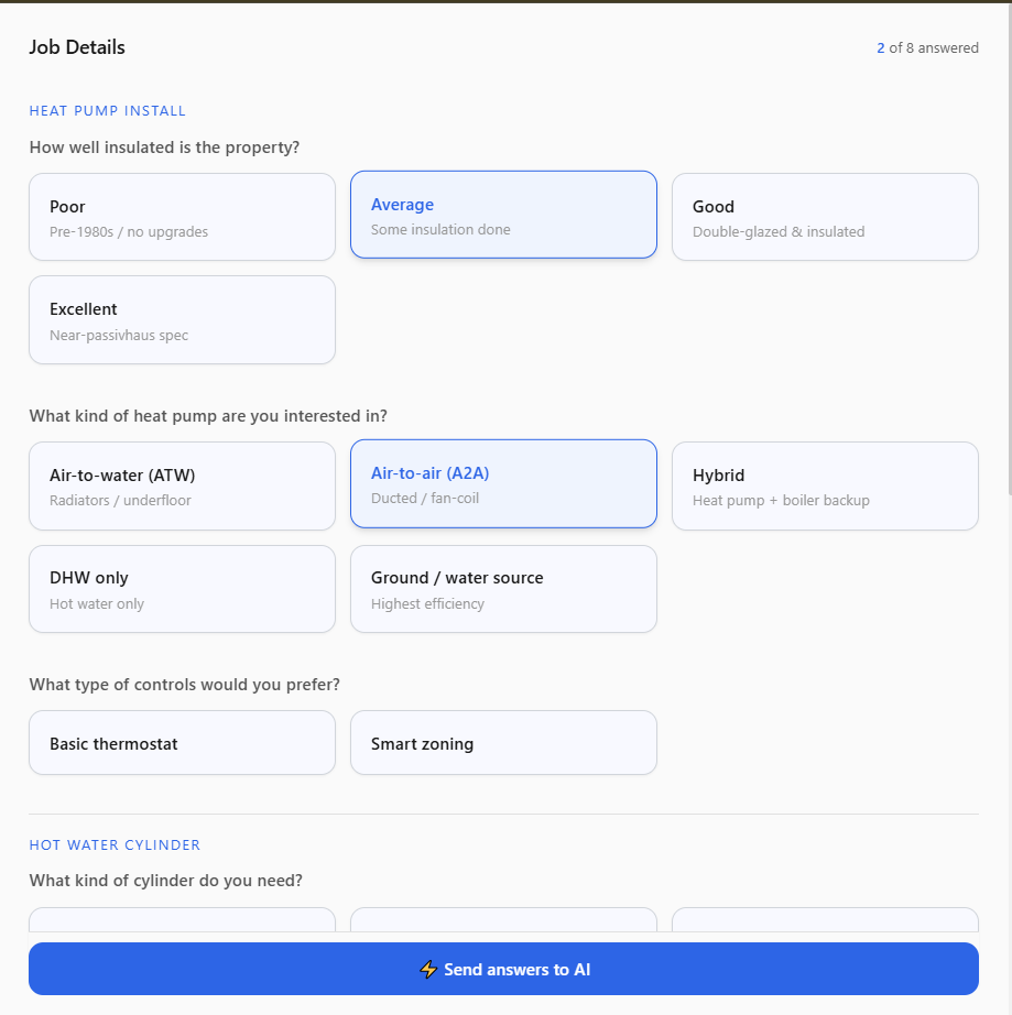 ISKAL KI-Assistent — geführte Fragen und Live-Vorschau der Anfrage (Job Details)