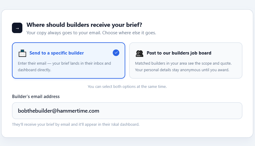 Where should builders receive your brief?